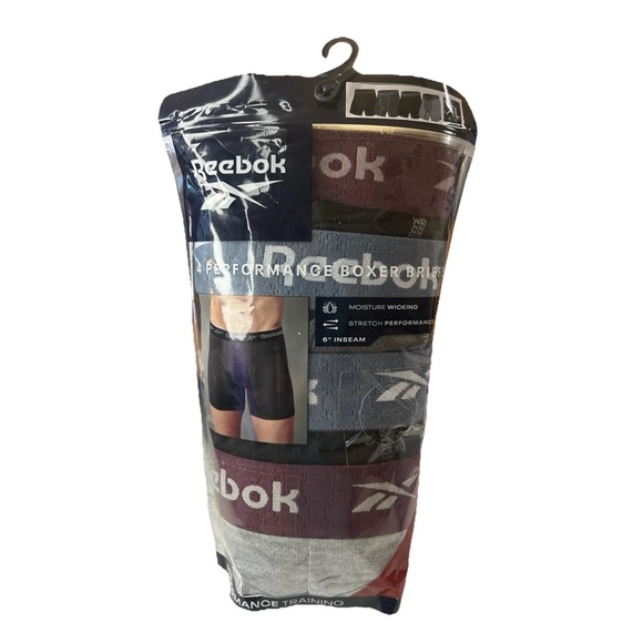4 PAIR PKG - XL - REEBOK PERFORMANCE BOXER BRIEFS - 6" INSEAM - MOISTURE WICKING - Picture 1 of 5